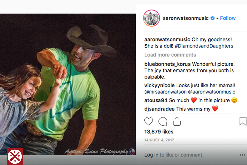 Country star Aaron Watson wearing TWT's Diamond Tex shirt