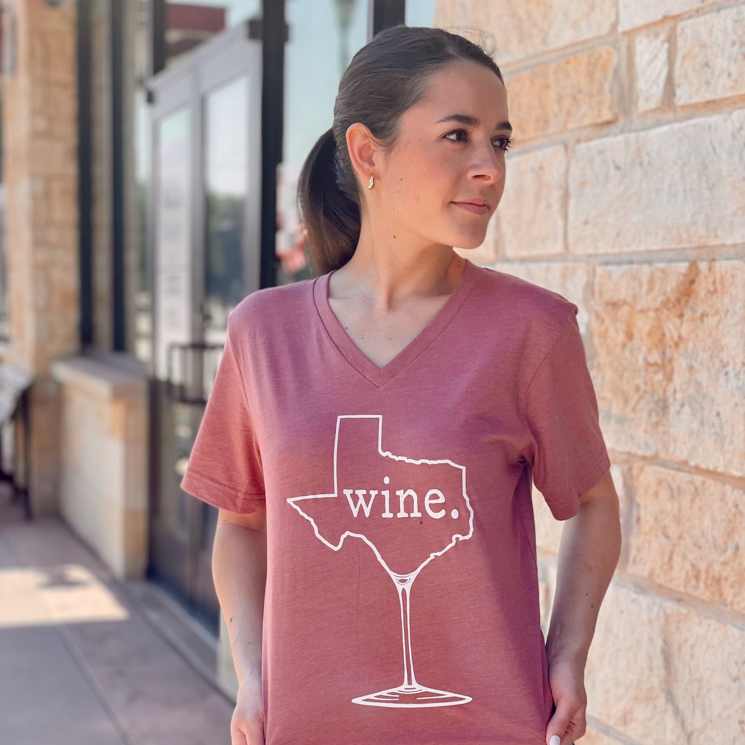 Wine. Texas Mauve V-Neck T-Shirt