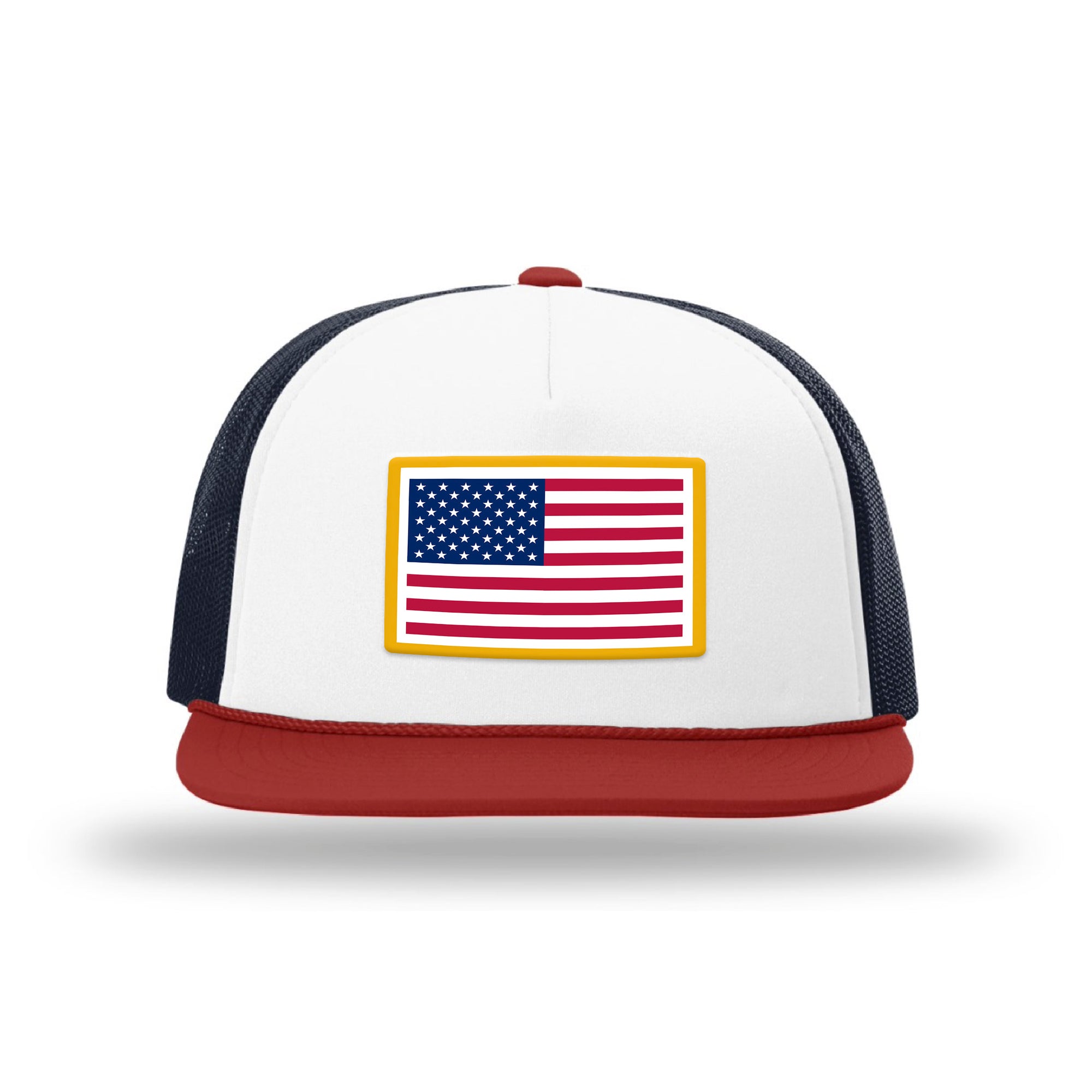 USA Flag Foam Flat Bill Trucker Hat (4 Colors)