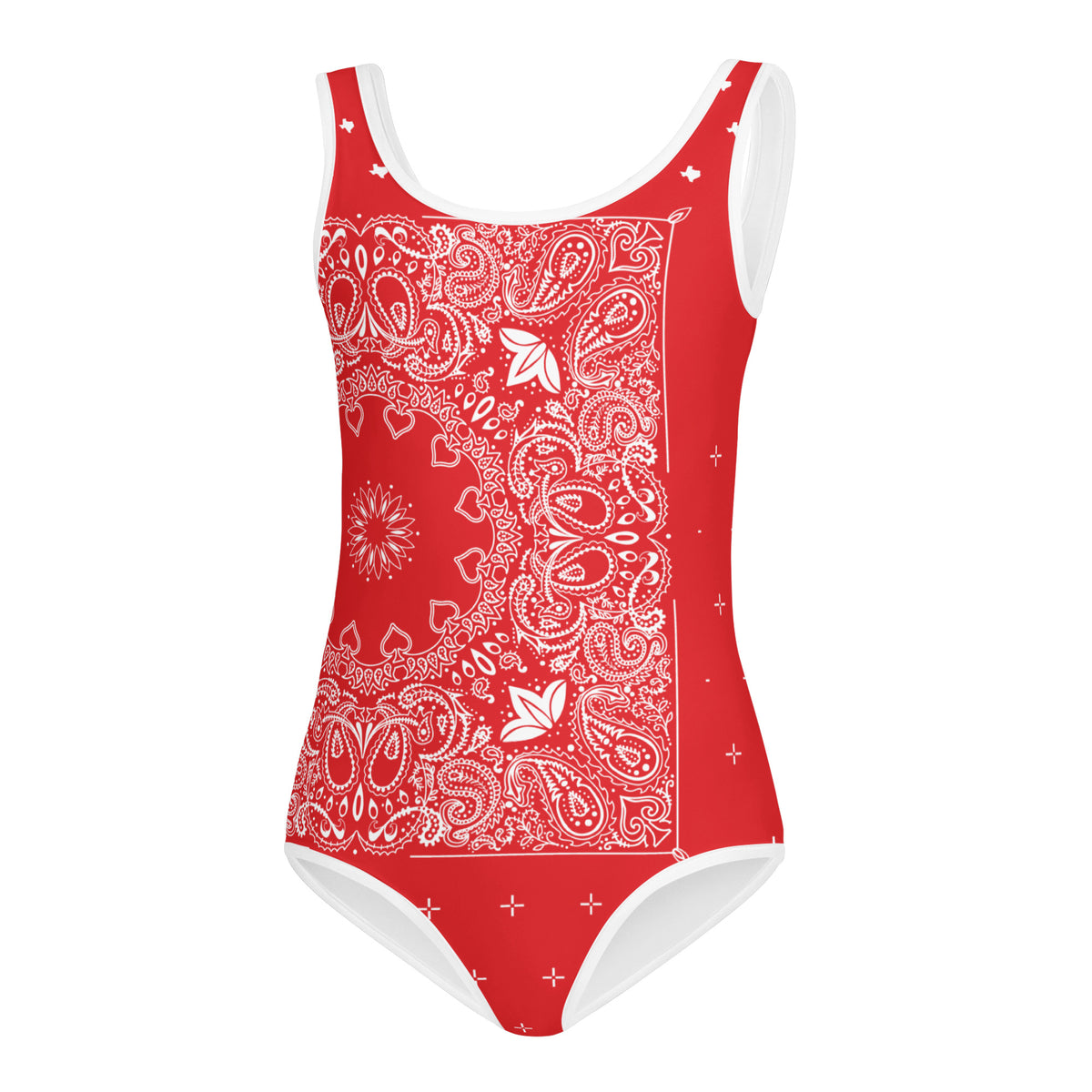 Girls Bandana Patchwork All-Over Print Swimsuit (Red)