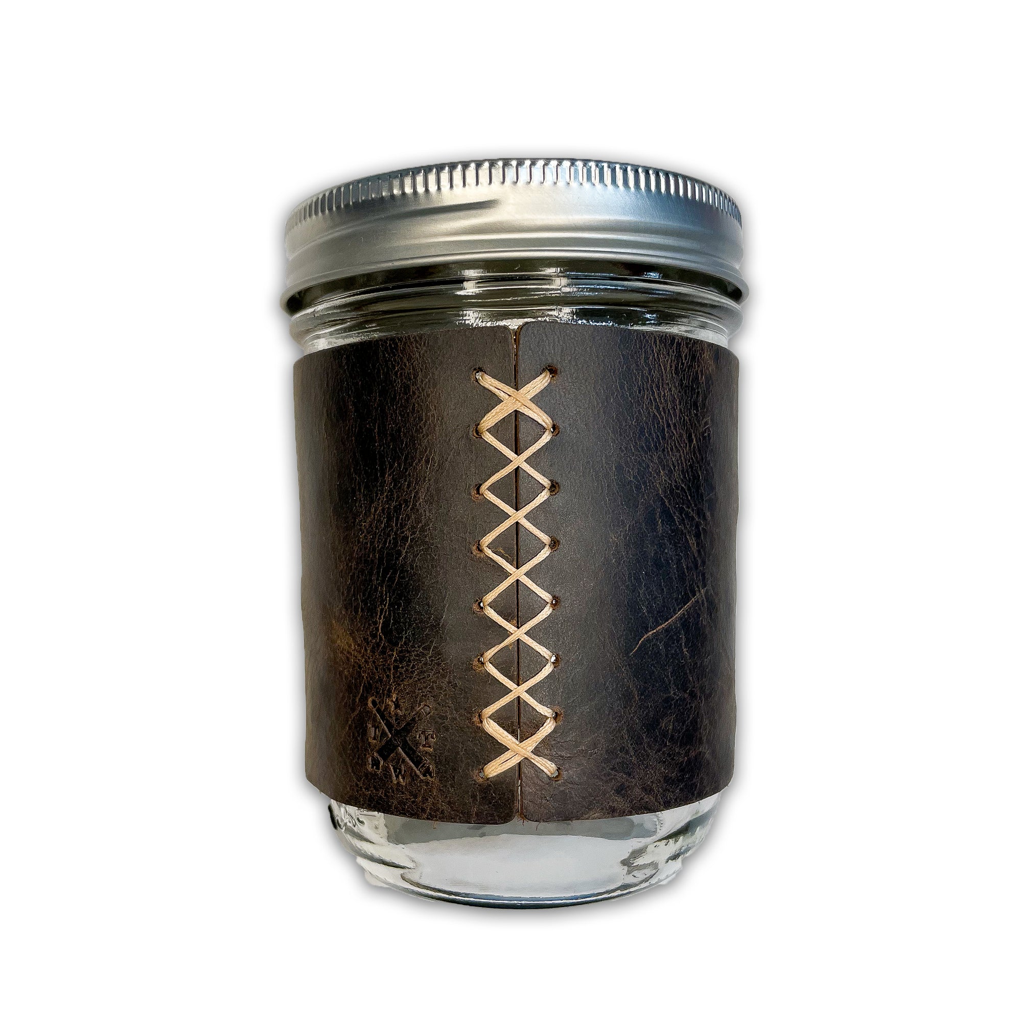 Mason Jar With Leather Sleeve